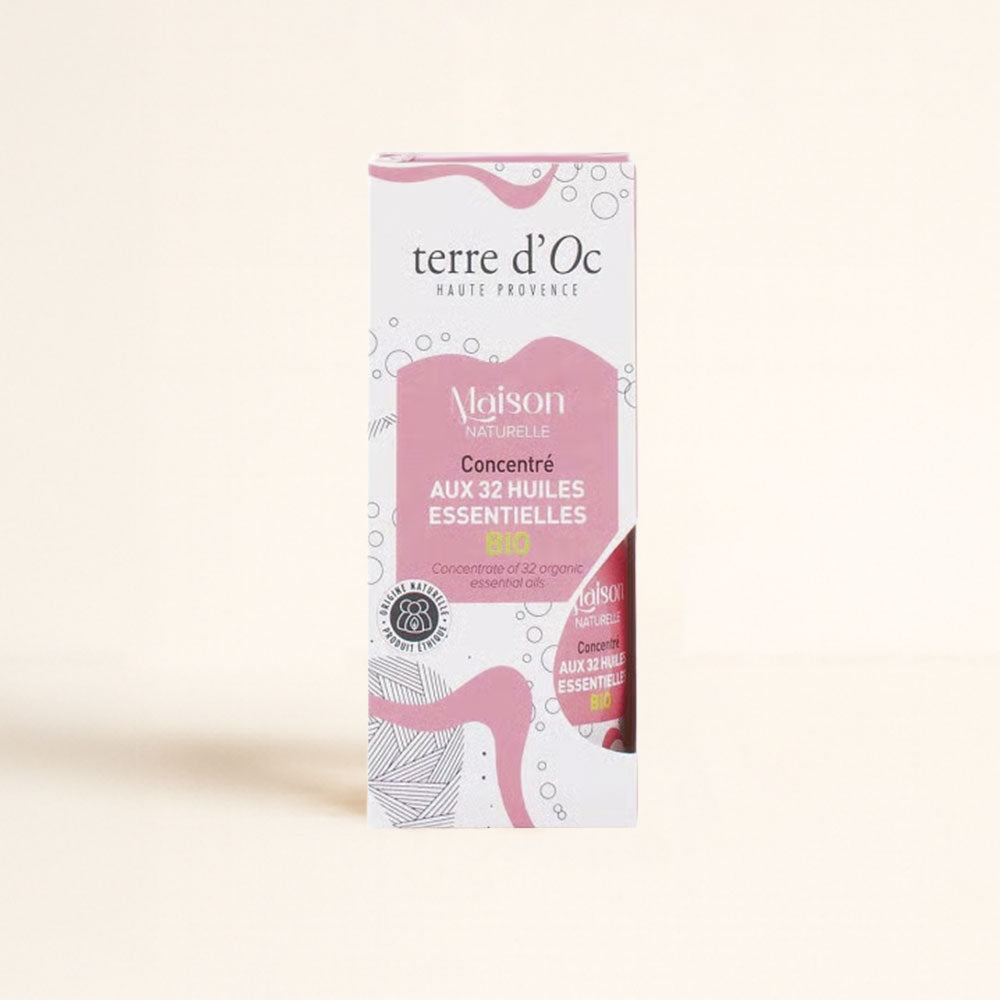 Concentrado bio con 32 aceites esenciales puros y naturales Maison Naturelle Terre d'Oc en caja rosa – D'Arome