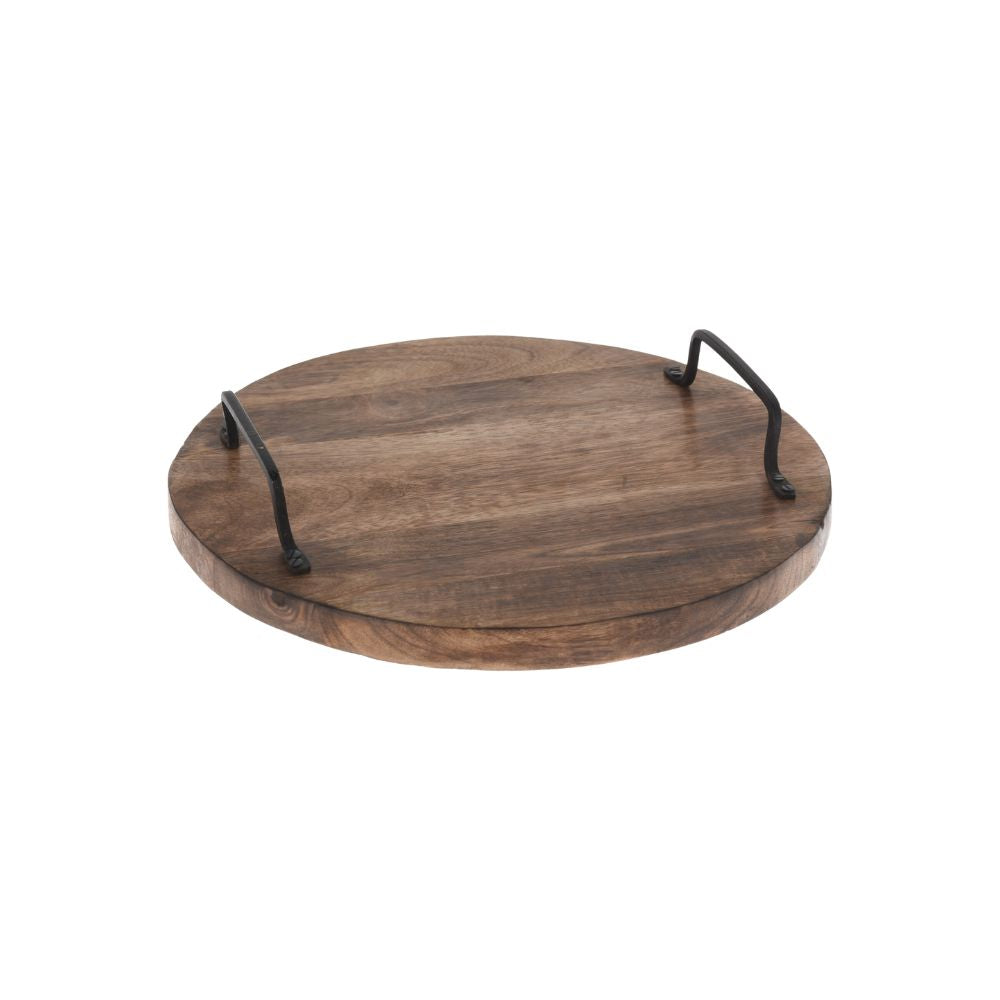 Bandeja de madera REDONDA con asas de metal negras – D'Arome