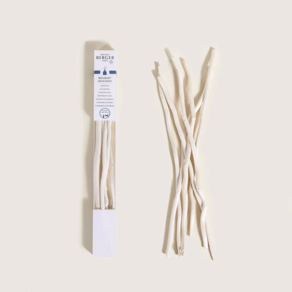 Varillas Mikado onduladas 24cm de Berger 100% de madera natural. Reactivan y difunden mejor el aroma. Renuévalo y disfruta. Descúbrelo.