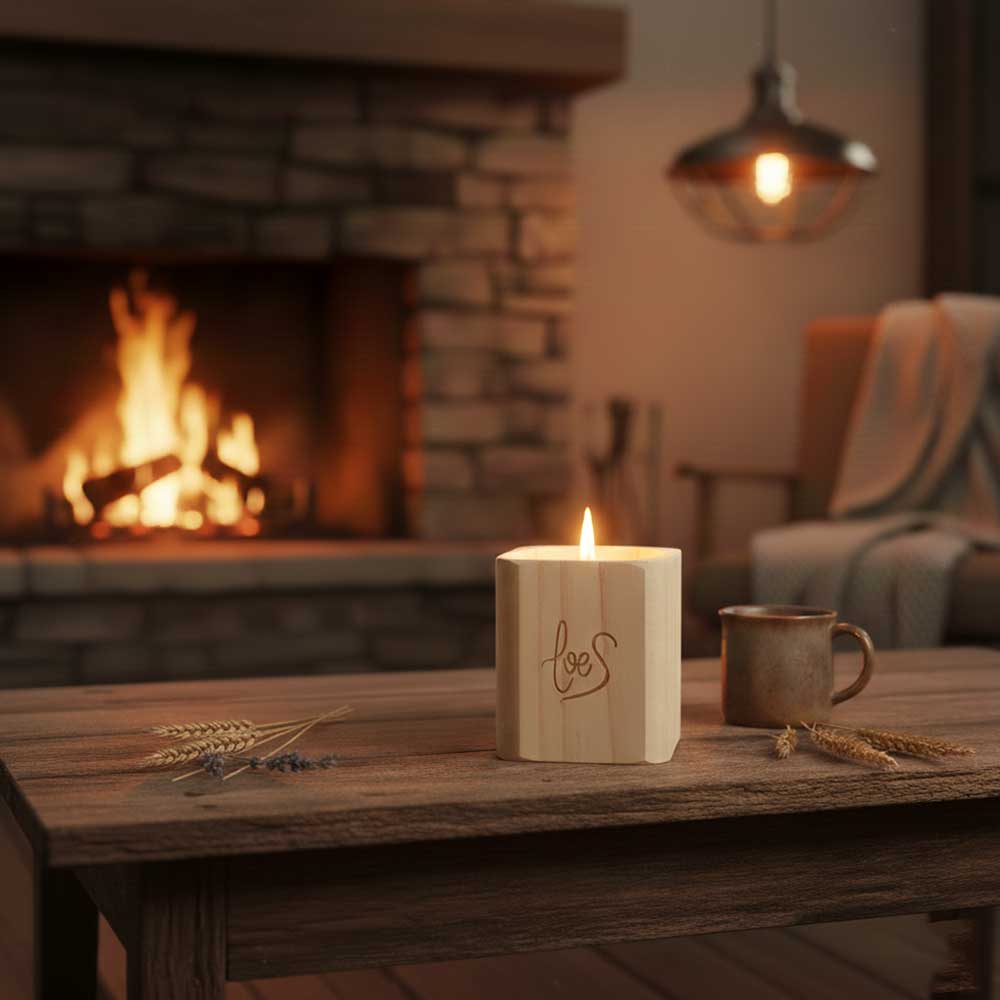 Vela decorativa con mecha de madera Mantel Puesto en la Mesa cuadrada – LoeS