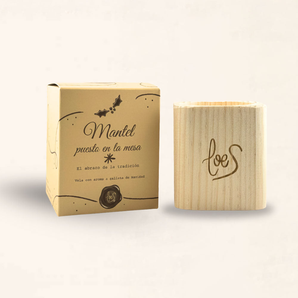 Vela decorativa con mecha de madera Mantel Puesto en la Mesa cuadrada – LoeS