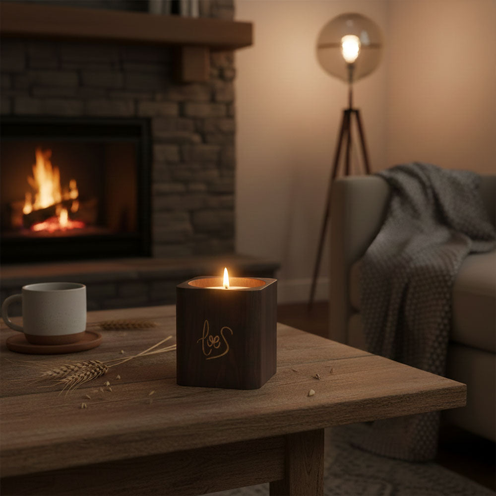 Vela decorativa con mecha de madera Villancicos por las Calles cuadrada – LoeS