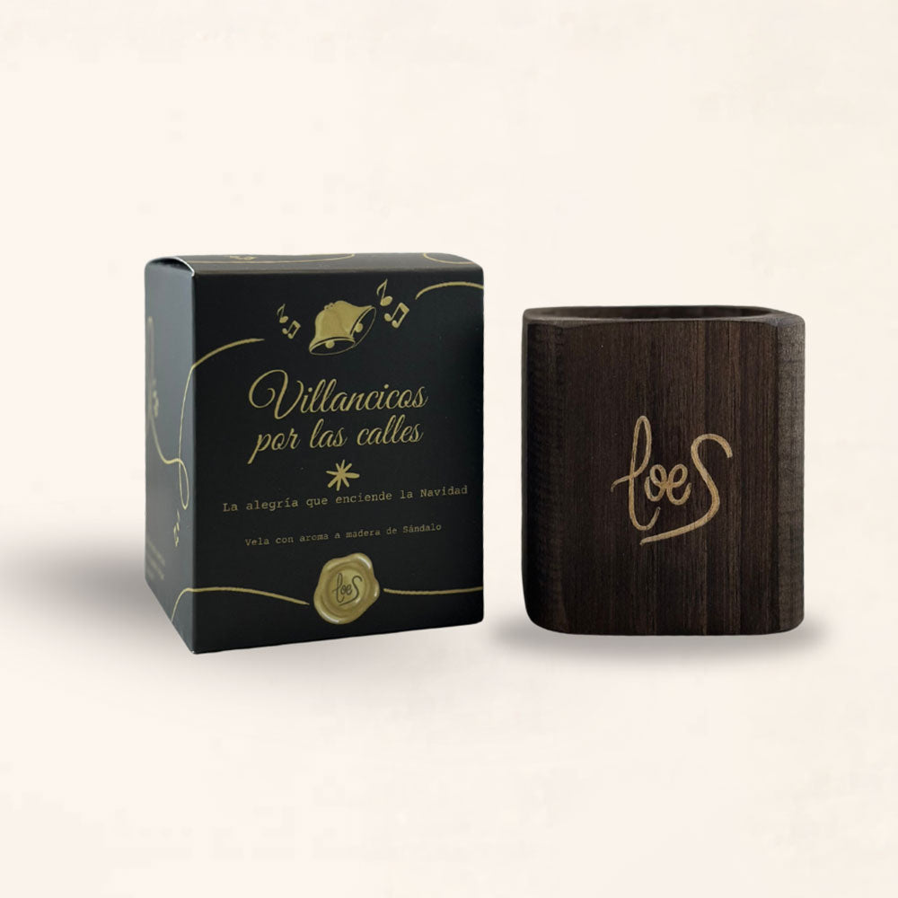 Vela decorativa con mecha de madera Villancicos por las Calles cuadrada – LoeS