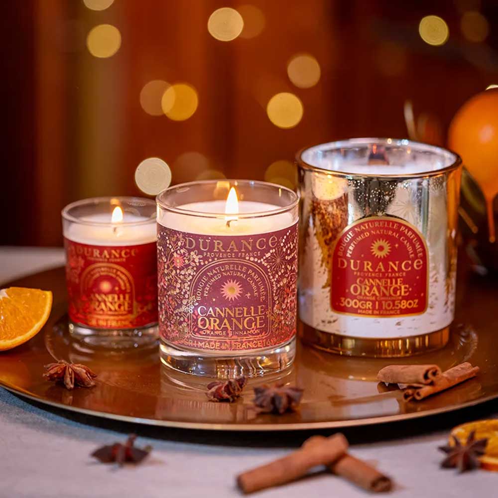 Vela aromatica de cera natural CANELA NARANJA 300gr – Durance