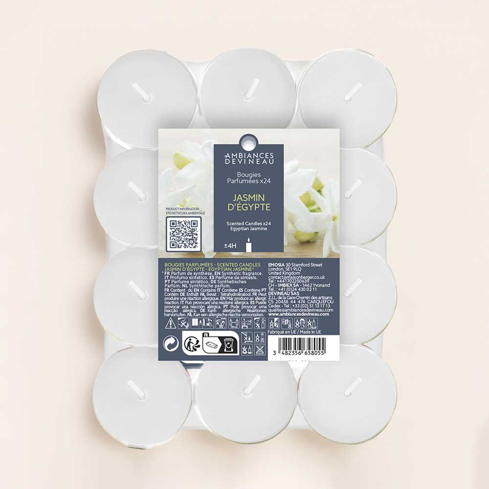 Velas de té perfumadas Jazmín de Egipto, perfuma con elegancia tu hogar. Aroma floral intenso y romántico.¿Preparada para este viaje aromático?