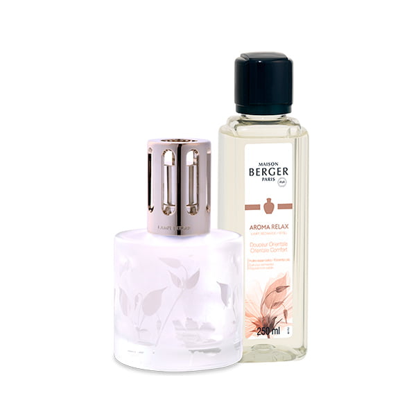 lampara catalitica transparente con flores + aroma relax