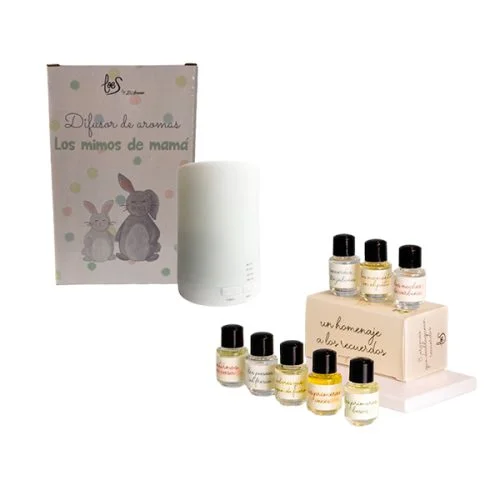 Pack que contiene el difusor mini y 8 mini brumas con aromas diferentes