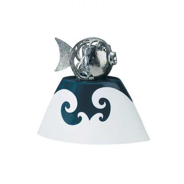 Lámpara catalítica edición arte exclusiva con forma de pescado azul y blanca nautilus del diseñador florence teyssedre