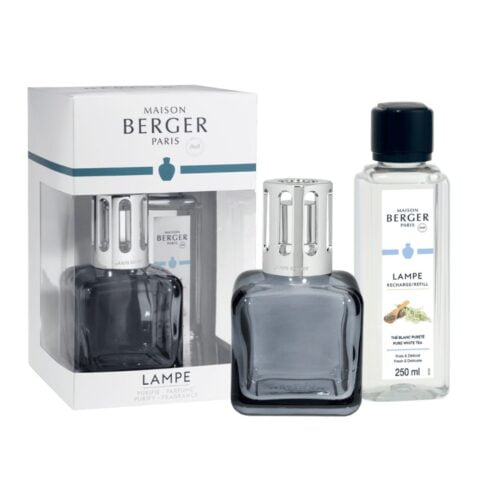 Cofre glacon gris con el aroma Pure White Tea en su caja de la marca Maison Berger D'Arome
