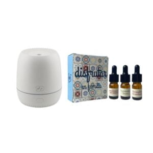 Pack iniciate con sira tiene el difusor sira y la cajita disfrutar en familia de tres mini brumas de la marca de D'Arome