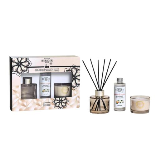 Descubre el dúo mini bouquet y vela Eternity Nude de Maison Berger. Un set elegante con aroma Lady Flower. ¡Ideal para regalar o mimarte!