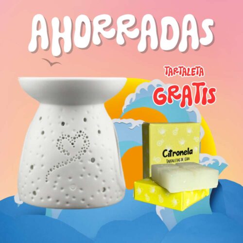 Pack ahorradas quemador Corazón + tartaleta de citronela GRATIS, huele a limón, no a repelente. Perfecto para noches de verano sin mosquitos.