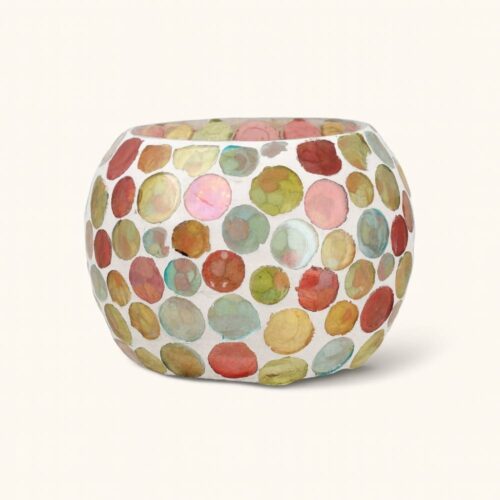 Portavelas LOLA Multicolor. Alegría y color en un diseño de mosaico. Ponle una velita de té y convierte tu hogar en una fiesta de luz.