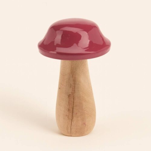 Seta Decorativa Roja Pequeña de 9x15cm con base de madera. Un toque alegre y natural para tu hogar. ¡Llévatela ahora y crea rincones mágicos!