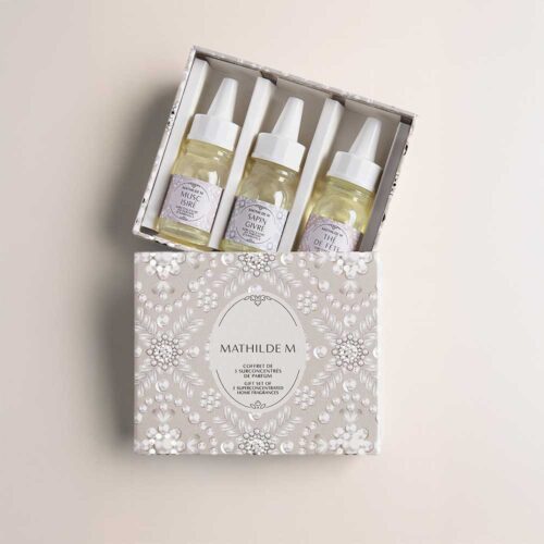 Cofre de concentrados de perfume Fête Nacrée de Mathilde M: 3 aromas navideños en formato 10ml.✨ Regala elegancia y magia estas fiestas.