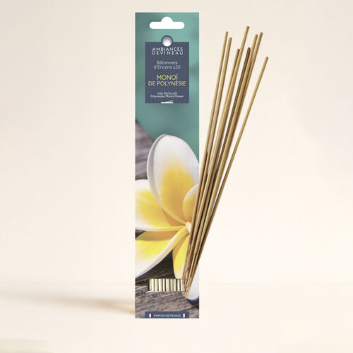 Incienso Monoï de Polinesia: un aroma floral y sensual que te transporta a playas paradisíacas. Ideal para momentos de relax. ¡Vívelo ahora!