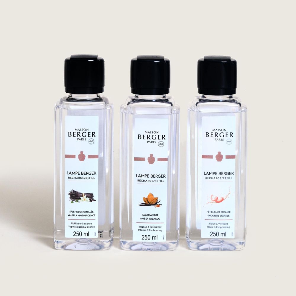 Descubre el Triopack Rosalie con 3 aromas icónicos: Splendeur Vanillée, Tabac Ambré y Pétillance Exquise. ¡Purifica, elimina olores y perfuma!