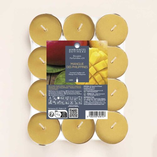 Disfruta de un hogar alegre con las velas de té perfumadas Mango de Filipinas. Aroma frutal tropical y 4h de combustión. ¡Es para comérselo!