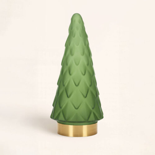 Árbol de navidad mate luz LED de 24 cm. Estilo minimalista y elegante con acabado mate y base dorada. Ideal para ambientar tu hogar en fiestas.