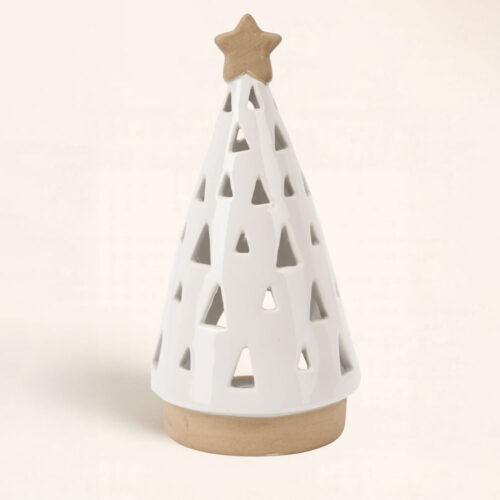 Portavelas Árbol de Navidad Blanco grande. Luz cálida y un diseño elegante para una Navidad luminosa y acogedora. ¡Pon una vela y relájate!