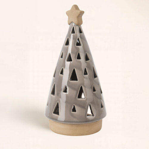 Portavelas Árbol de Navidad Gris grande. Diseño moderno y luz cálida para una Navidad elegante y acogedora. ¡Deja que hable por sí solo!