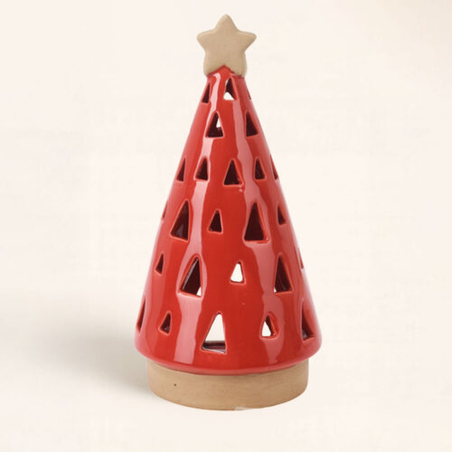 Portavelas Árbol de Navidad Rojo grande de 20 cm ❤️. Luz cálida y diseño artesanal que llena tu Navidad de color y alegría. ¡Descúbrelo ya!