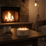 Vela decorativa con 3 mechas de madera Mantel Puesto en la Mesa redonda – LoeS - Imagen 2